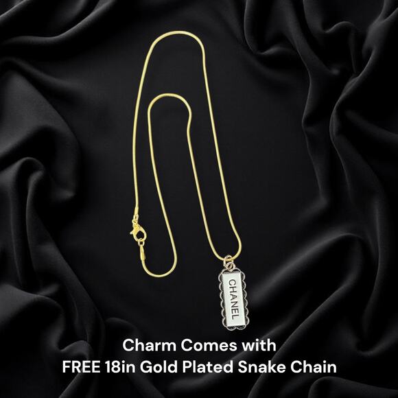 Jewelry - CC Black/White Long Zipper Pull Button Charm & Free 18in Gold Plated Snake Chain